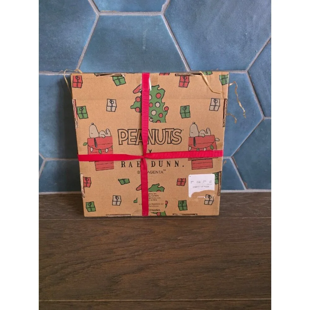 Rae Dunn X Peanuts Snoopy Christmas Holiday Coasters NEW IN BOX